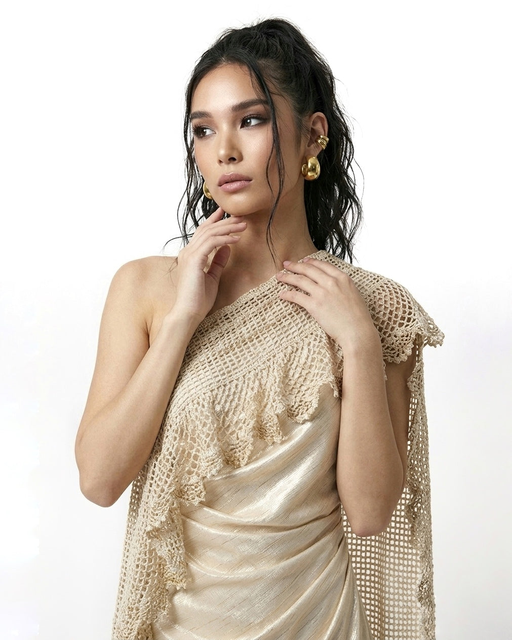 ASTRIA Crochet One Shoulder Dress - Cream