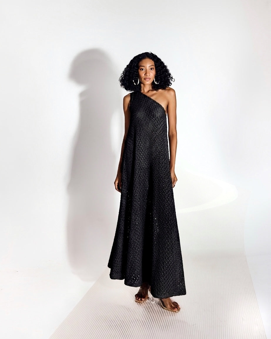 SELENE Asymmetrical Knit Dress - Black