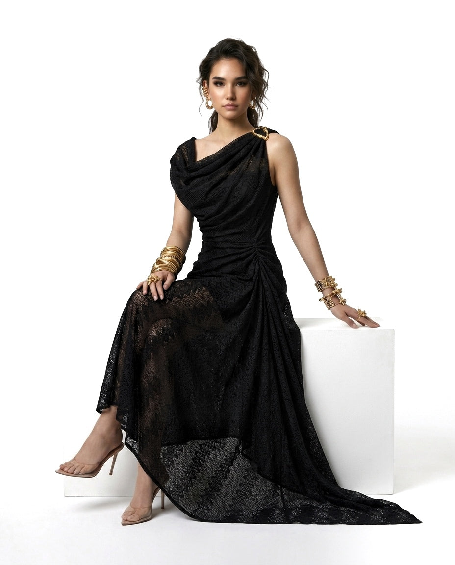 ZENYA Draped Dress - Black