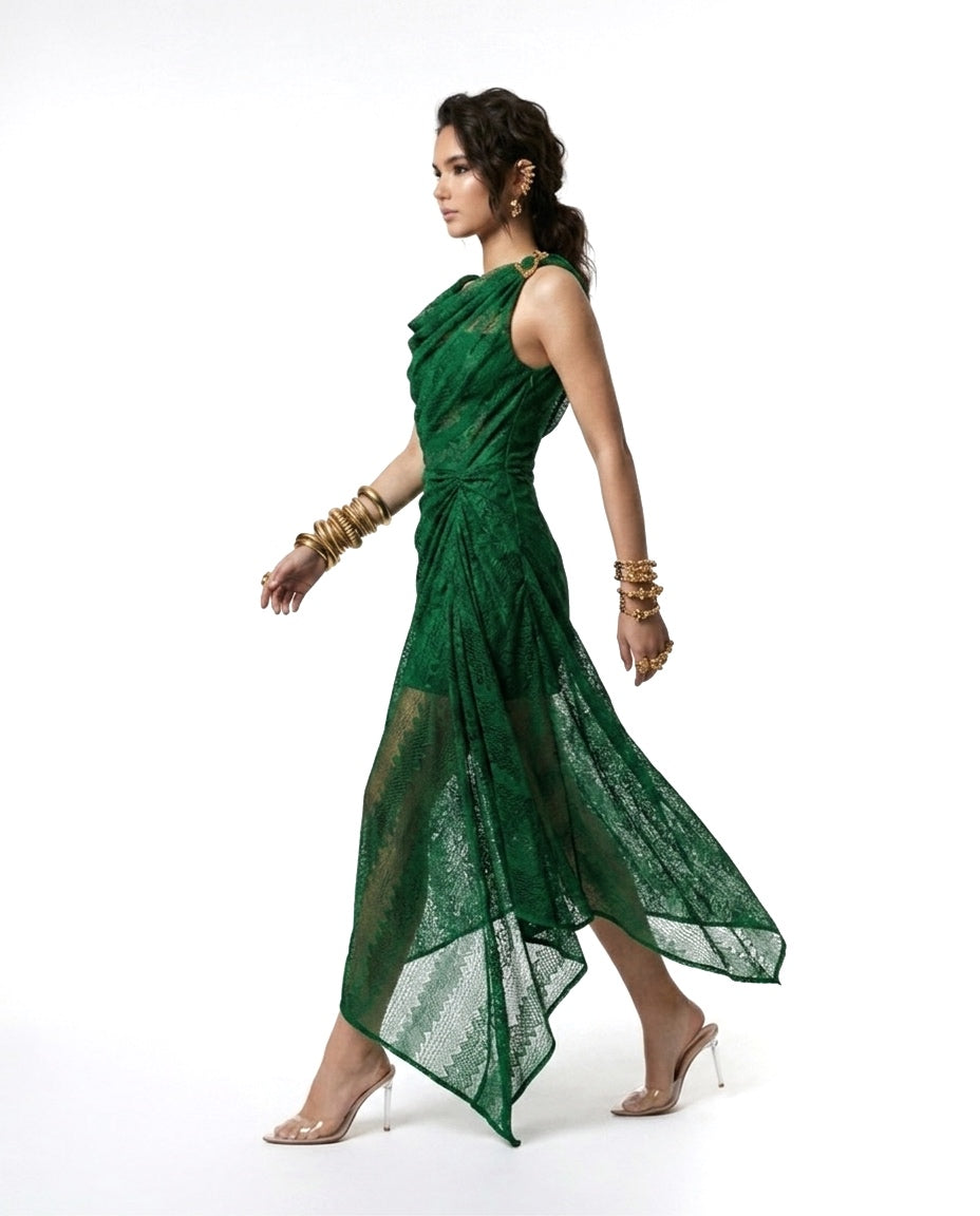 ZENYA Draped Dress - Green