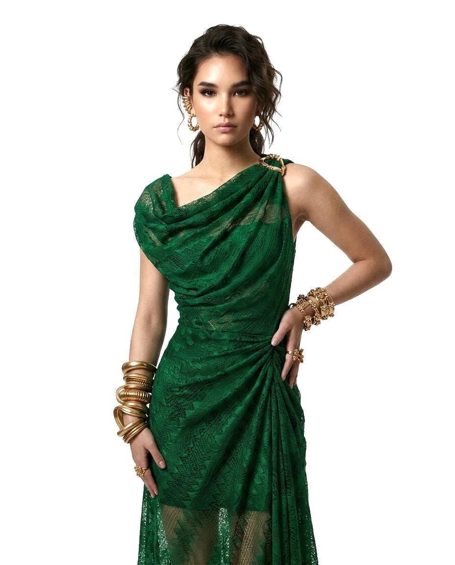 ZENYA Draped Dress - Green