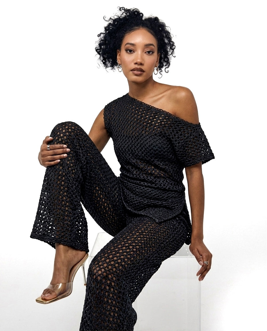 SELENE Draped Knit Top - Black