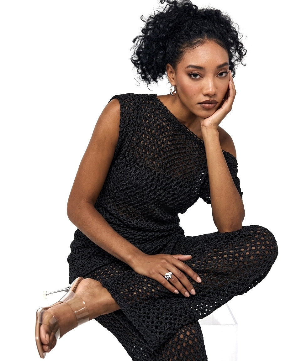 SELENE Draped Knit Top - Black