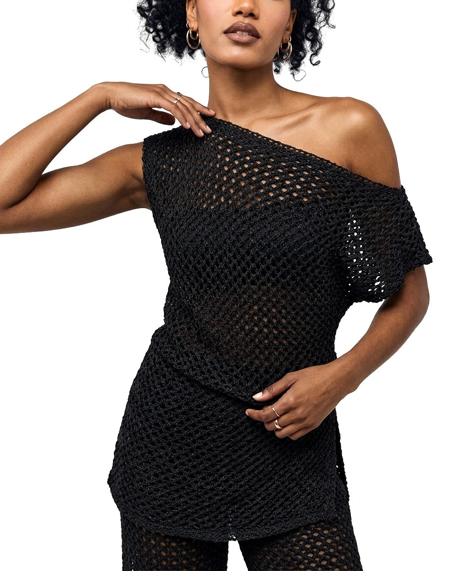 SELENE Draped Knit Top - Black