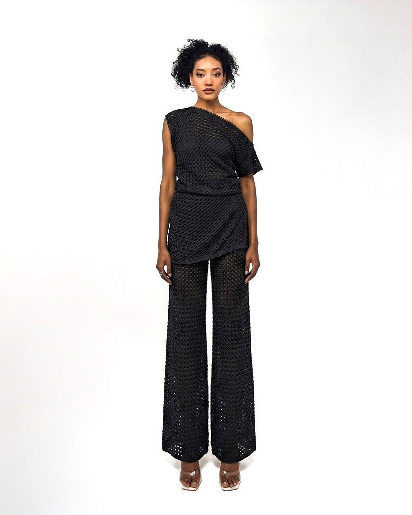 SELENE Draped Knit Top - Black