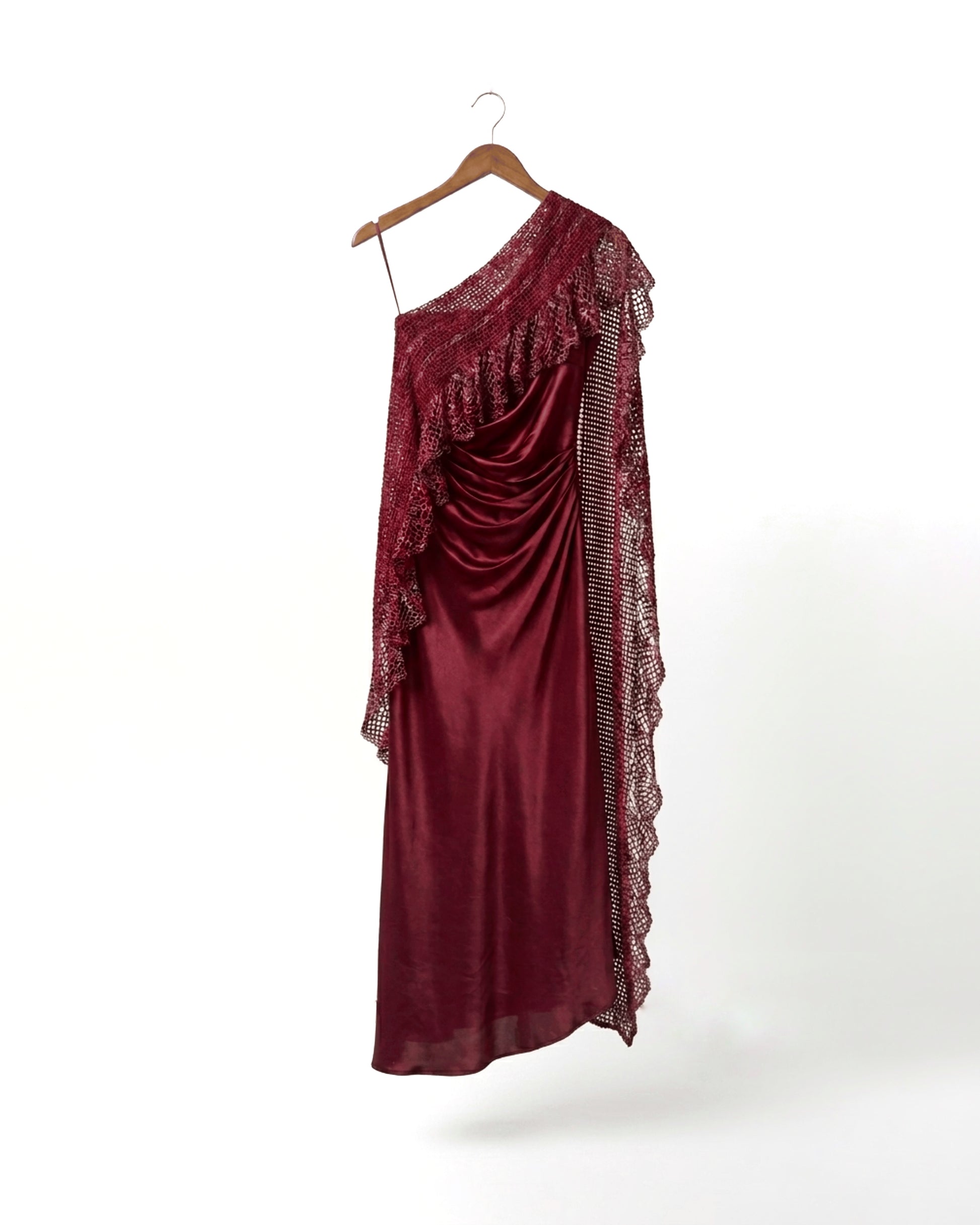 ASTRIA Crochet One Shoulder Dress - Burgandy