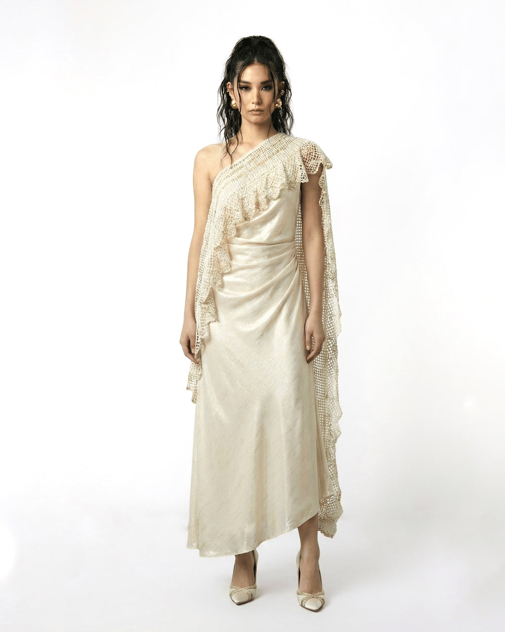 ASTRIA Crochet One Shoulder Dress - Cream