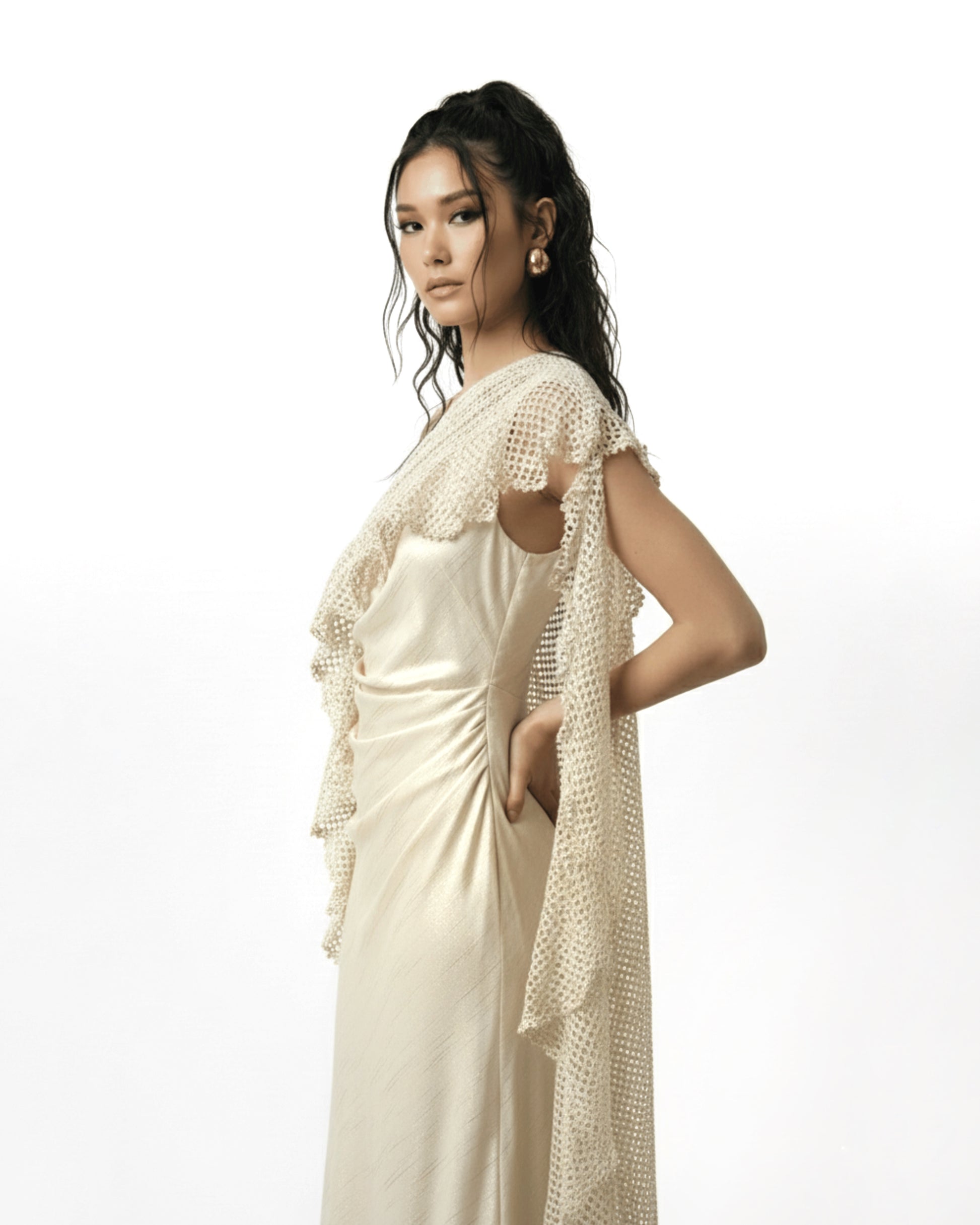 ASTRIA Crochet One Shoulder Dress - Cream